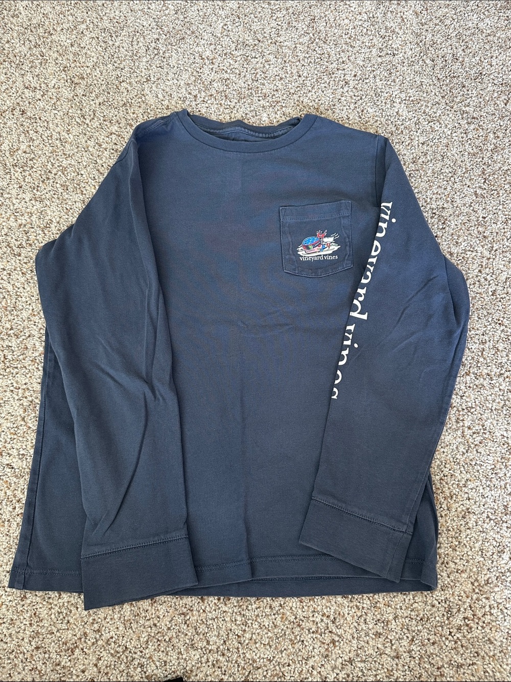 Vineyard Vines Navy Long Sleeve Pocket Shirt with Whale Graphic